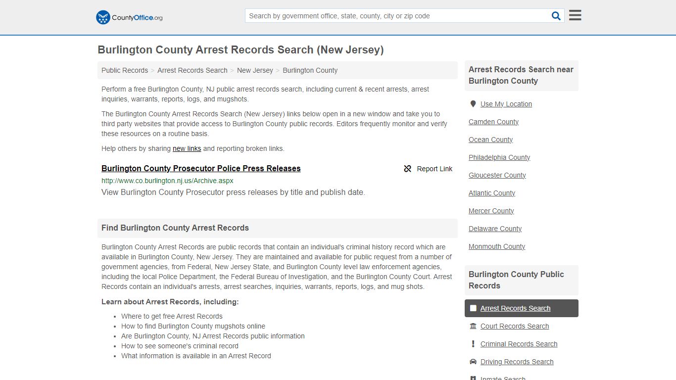 Burlington County Arrest Records Search (New Jersey) - County Office